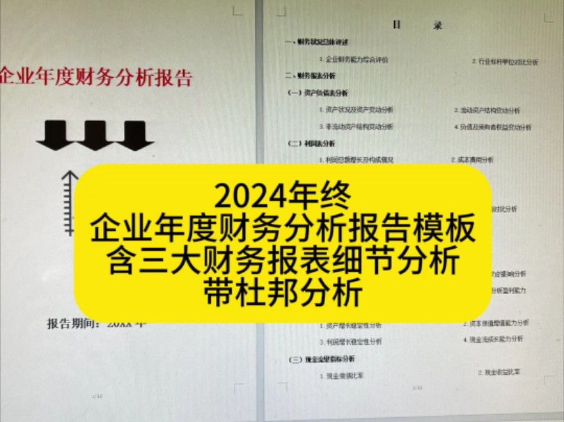 2024年终企业年度财务分析报告模板,含三大财务报表分析细节与杜邦分析哔哩哔哩bilibili