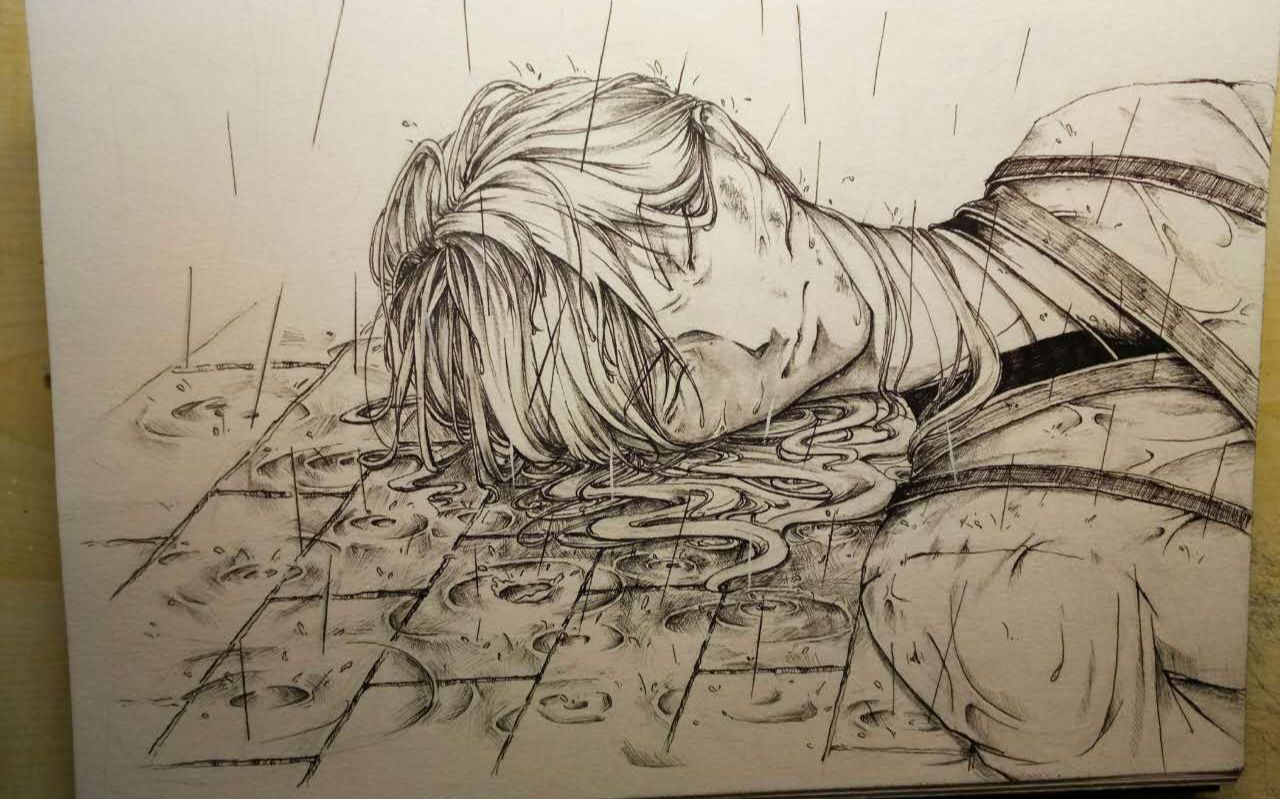 【手绘】抠个躺在雨中的小哥哥