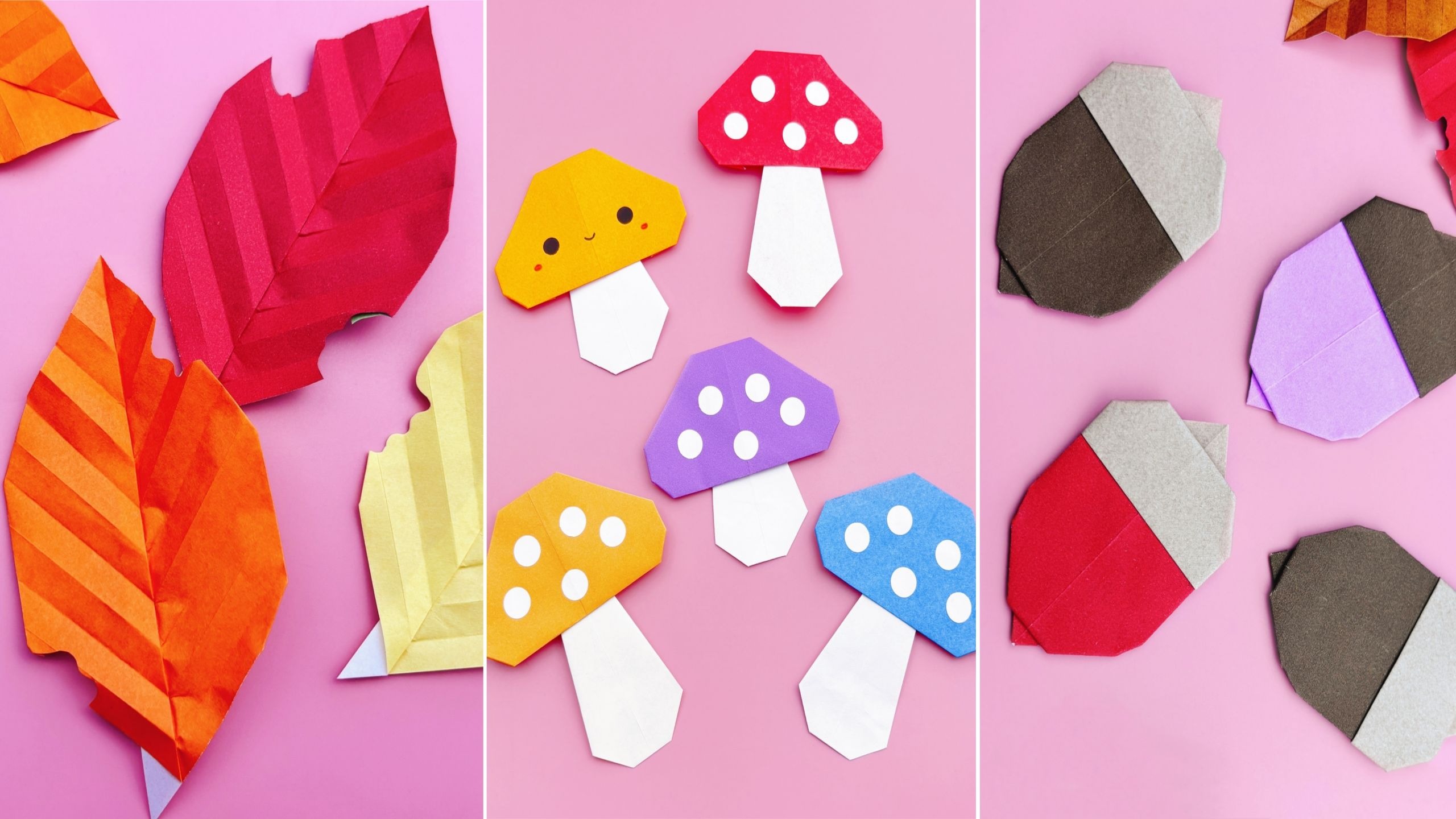 折纸可爱的蘑菇,落叶,橡子,秋日手工diy,赶快动手试试吧
