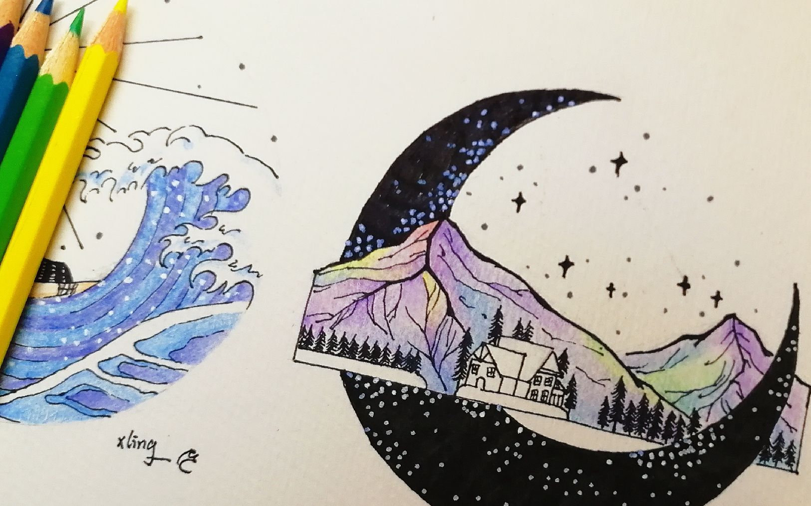 活动  【黑白简笔 彩铅】极光下的世界