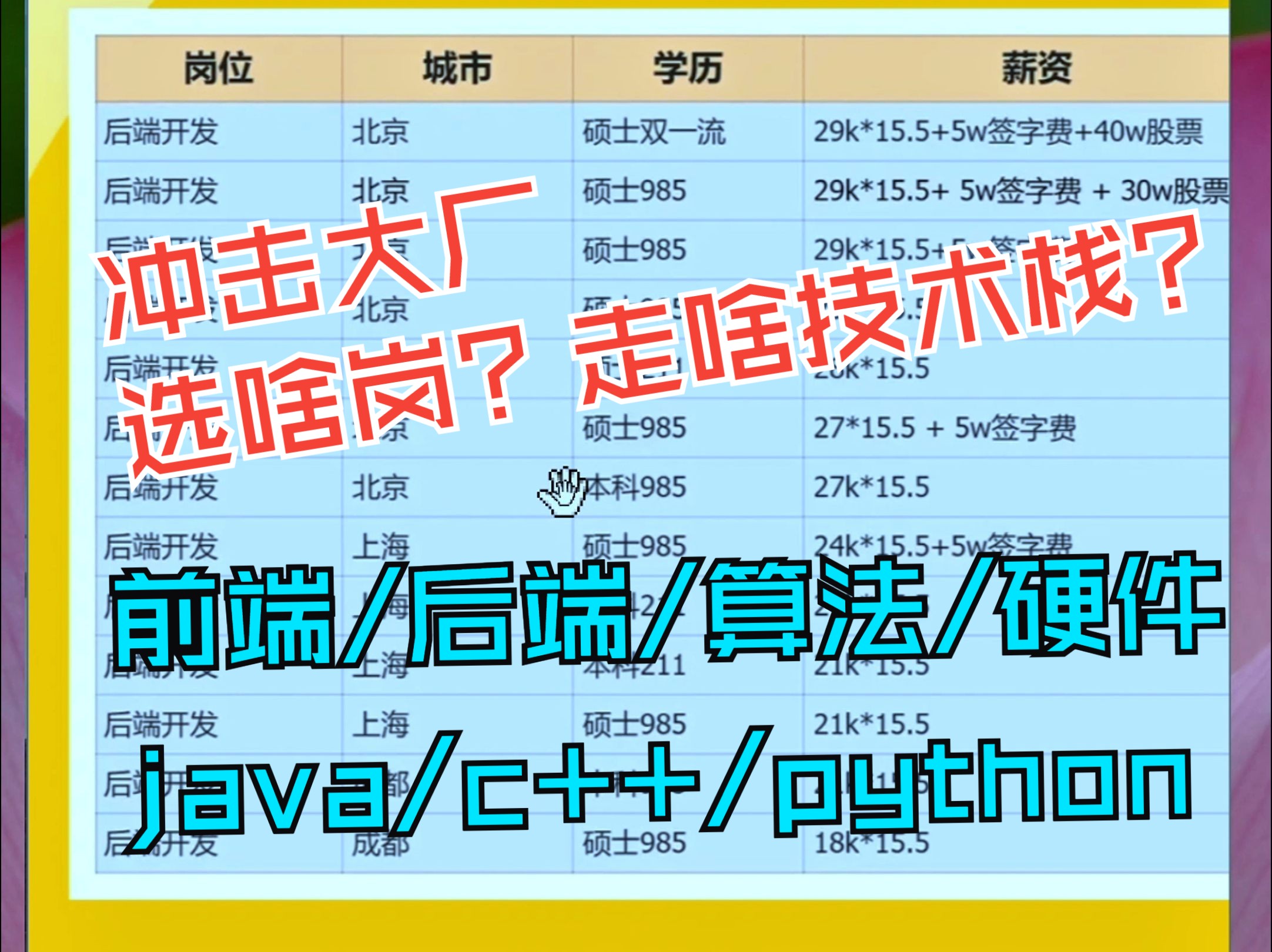 若能进大厂,各岗位/各学历/各技术栈的薪资大概是啥水平?哔哩哔哩bilibili