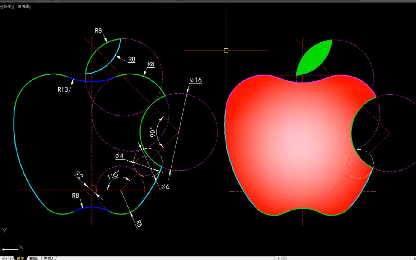 CAD绘图实例之苹果logo(上)哔哩哔哩bilibili