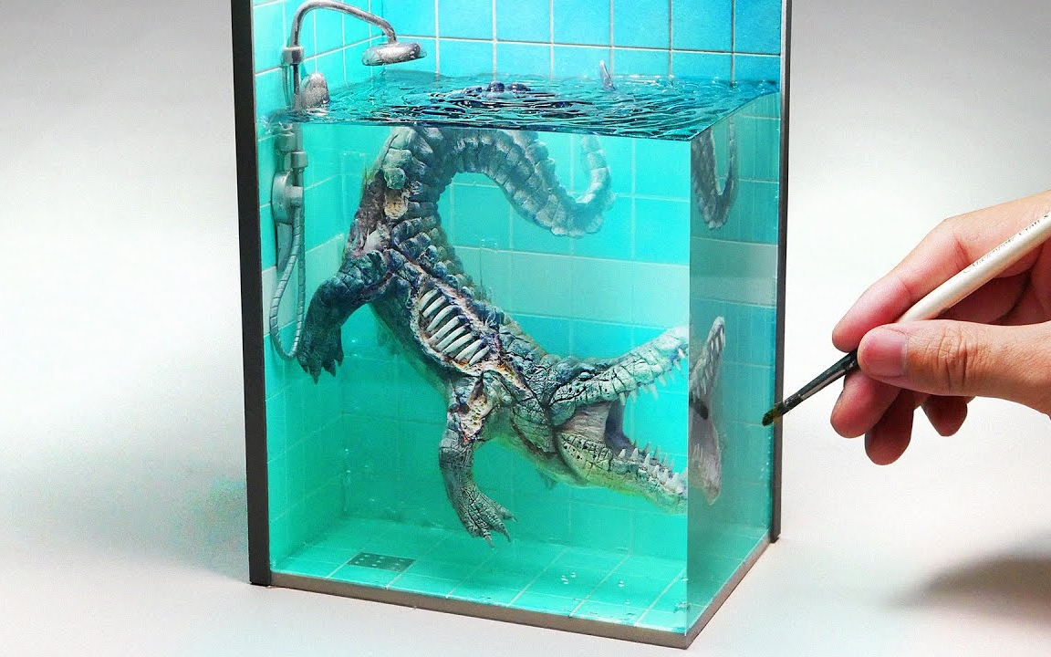 [图]【手工】创意手工 如何制作一个在浴室的丧尸鳄鱼的场景