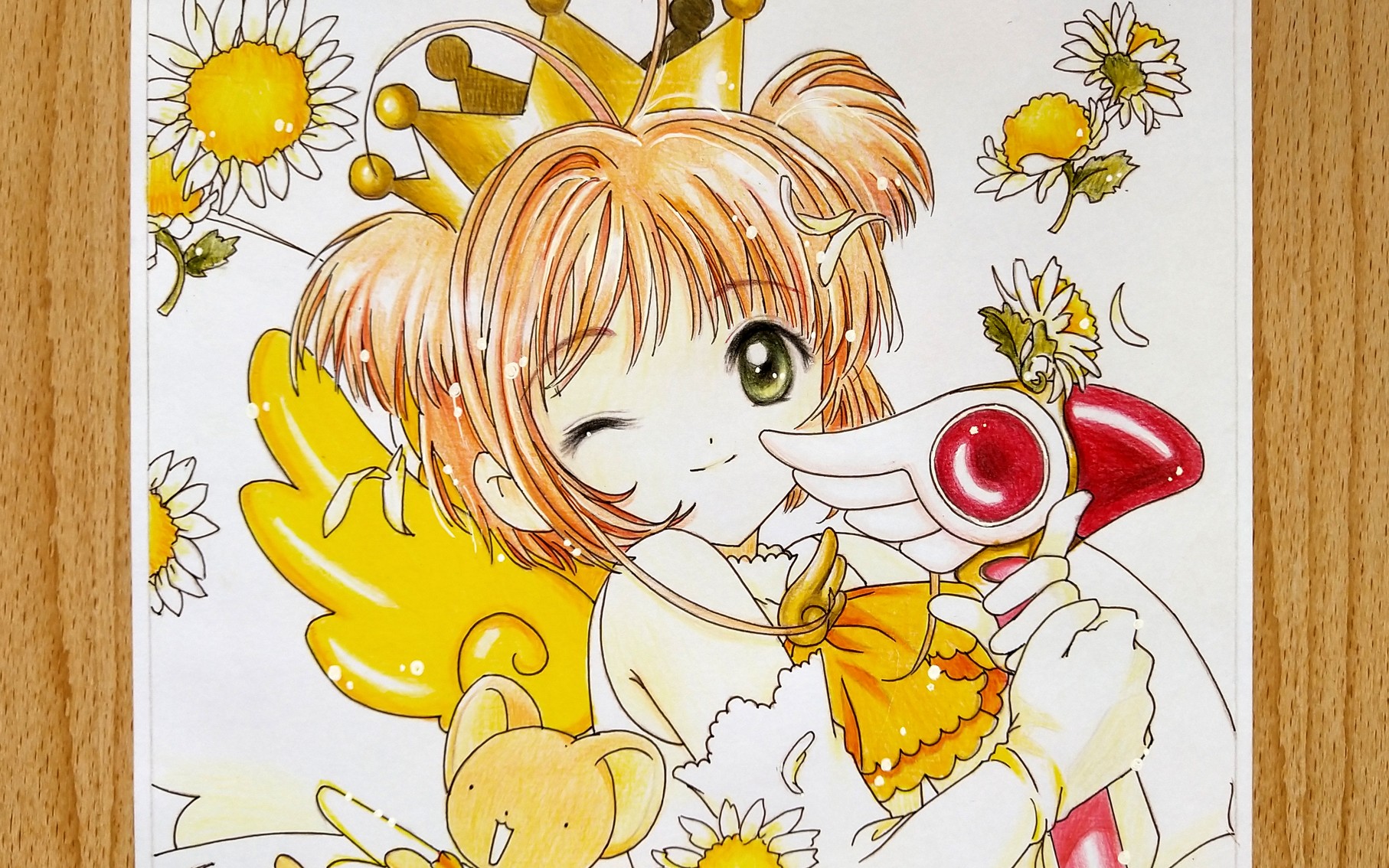 【彩铅】《魔卡少女樱》初代萌王——木之本樱,临摹上色(6).