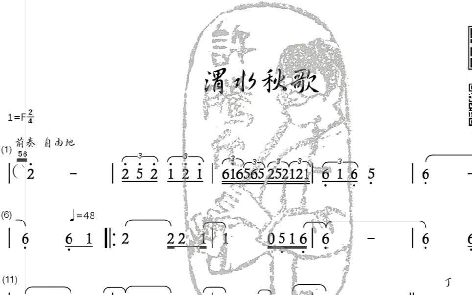 [图]中国唢呐独奏名曲《渭水秋歌》曲谱视频 唢呐手_冯苗苗  记谱_许腾允