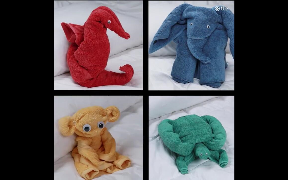 用毛巾折出4个可爱的玩偶_哔哩哔哩_bilibili