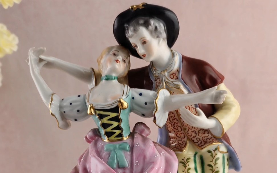 德国手工制作手绘陶瓷人偶可爱中古装饰摆件