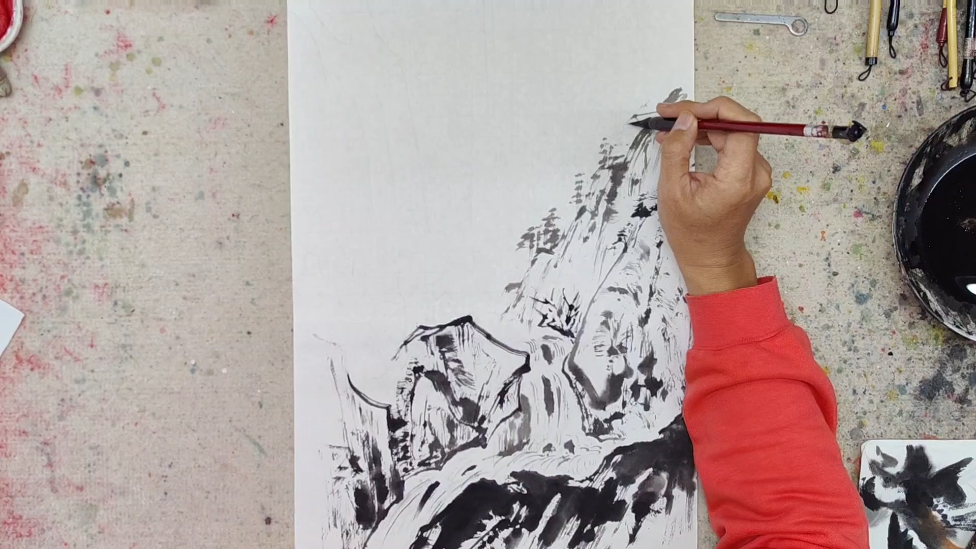 山涧小溪国画技法