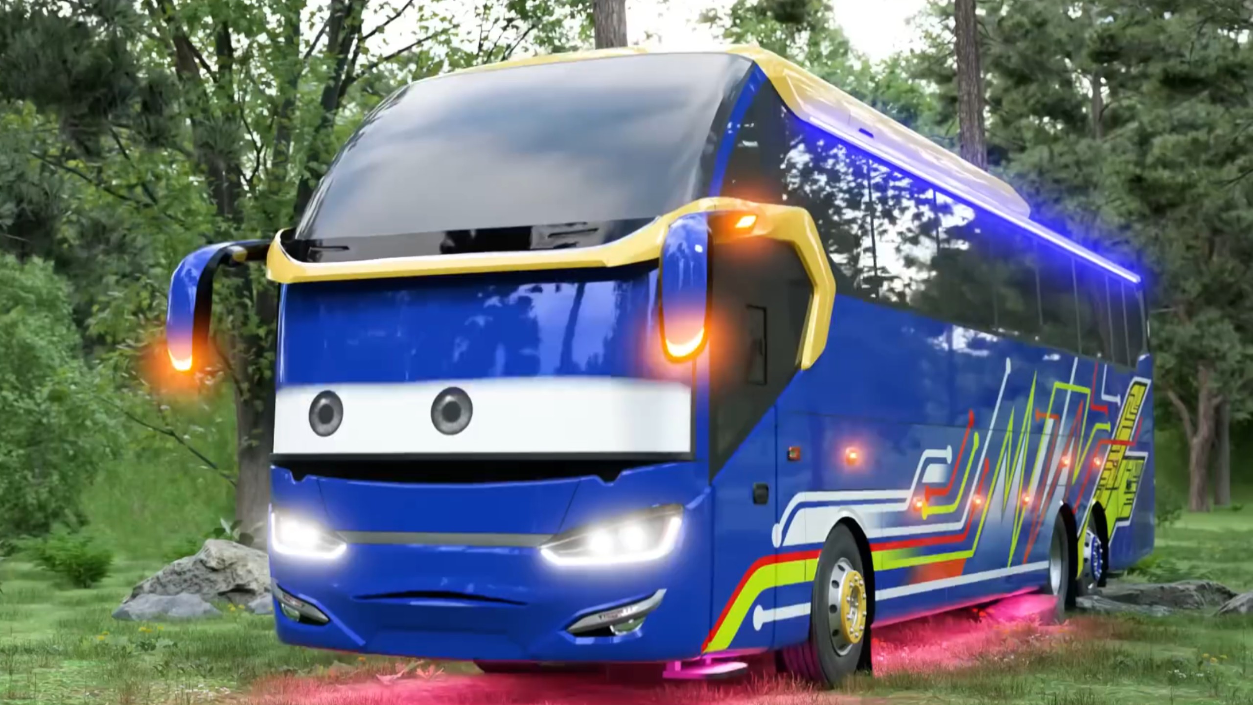 赛车总动员画风的印尼巴士相关短篇动画视频搬运～公交车公共汽车公共