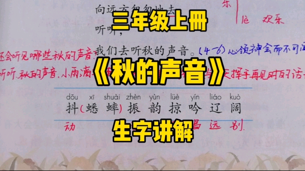 三年级语文上册:《听听,秋的声音》生字讲解,学形声字构字特点,明生字古今异义!哔哩哔哩bilibili