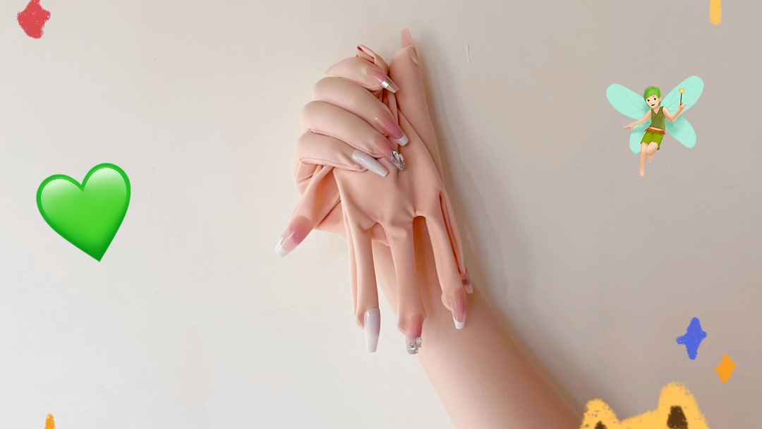 kigurumi肉粉带温柔法钻美甲cos长手套,尺码齐全,s/m/l 都有,手套颜色