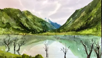 【水彩过程】《湖中树影》水彩风景绘画过程
