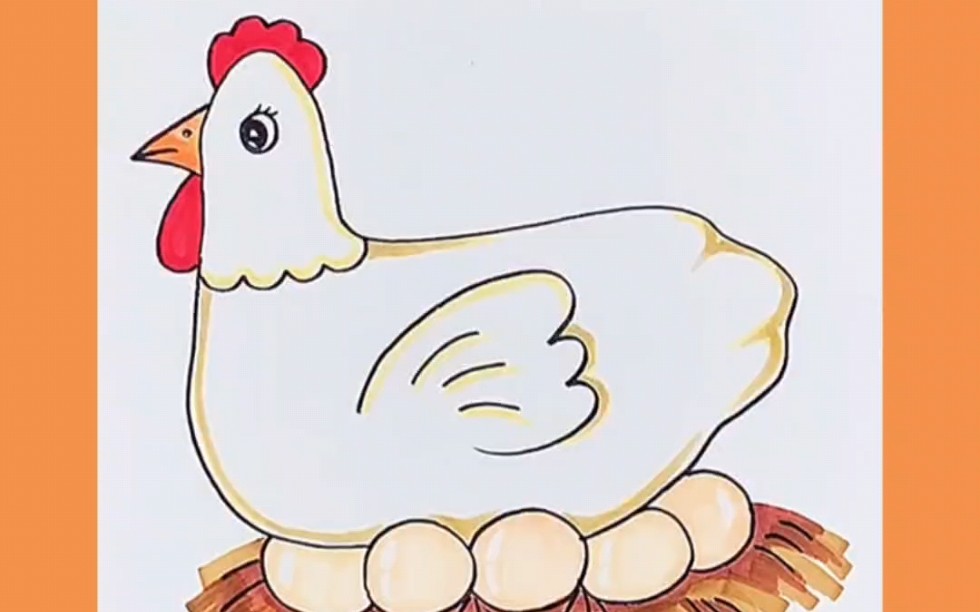 母鸡孵小鸡简笔画图片