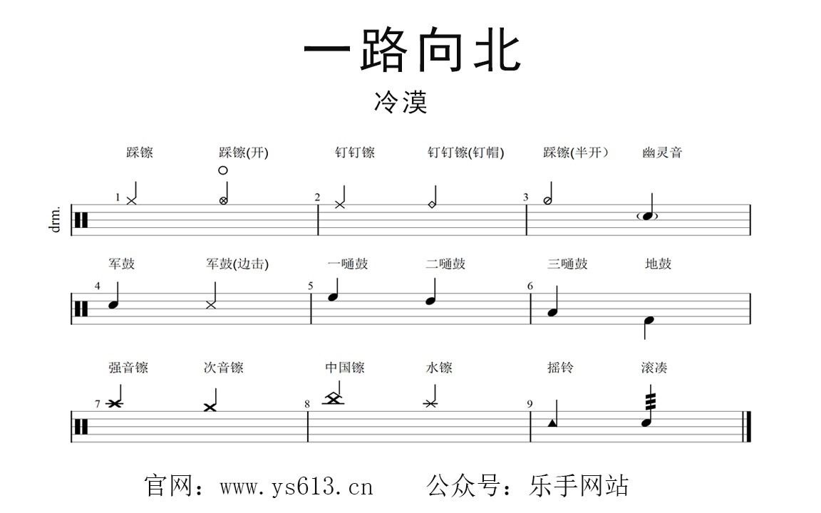 乐手网冷漠一路向北架子鼓动态鼓谱演示