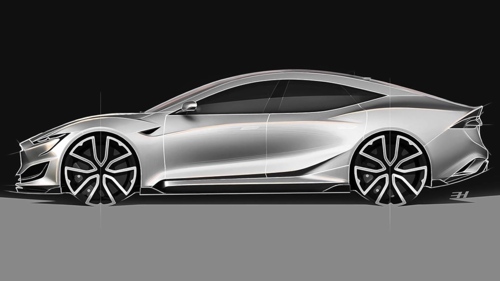 未来特斯拉model s渲染效果图,车身姿态更矮