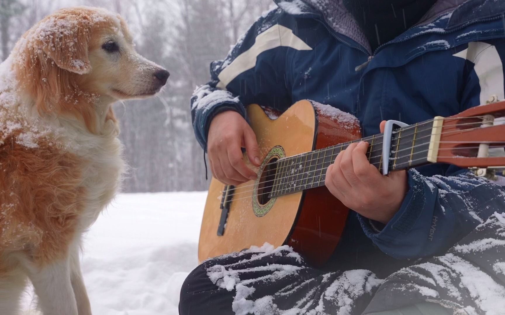 知名音乐博主acoustictrench唯美雪景中吉他指弹paradise coldplay!