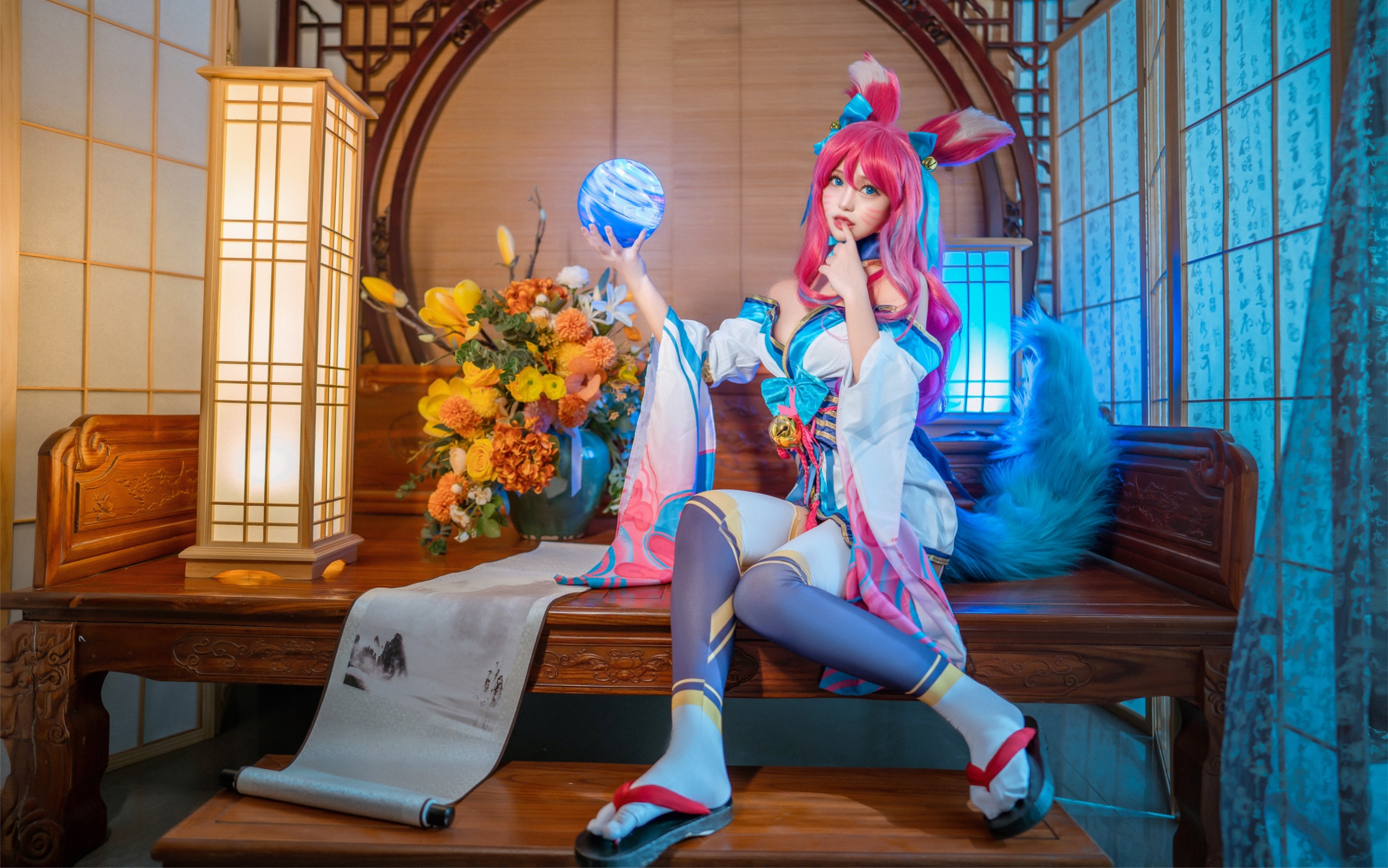 蛋挞去摄影棚拍灵魂莲华阿狸cos,这个尾巴也太好rua了吧