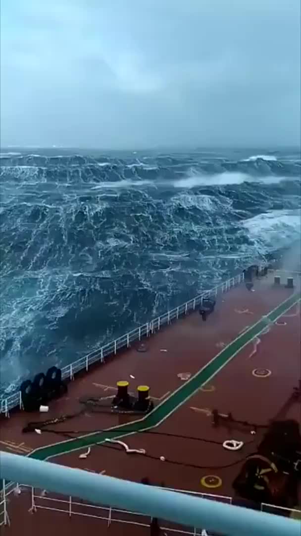 在巨浪中行驶的轮船,这不管有没有深海恐惧症都会害怕吧