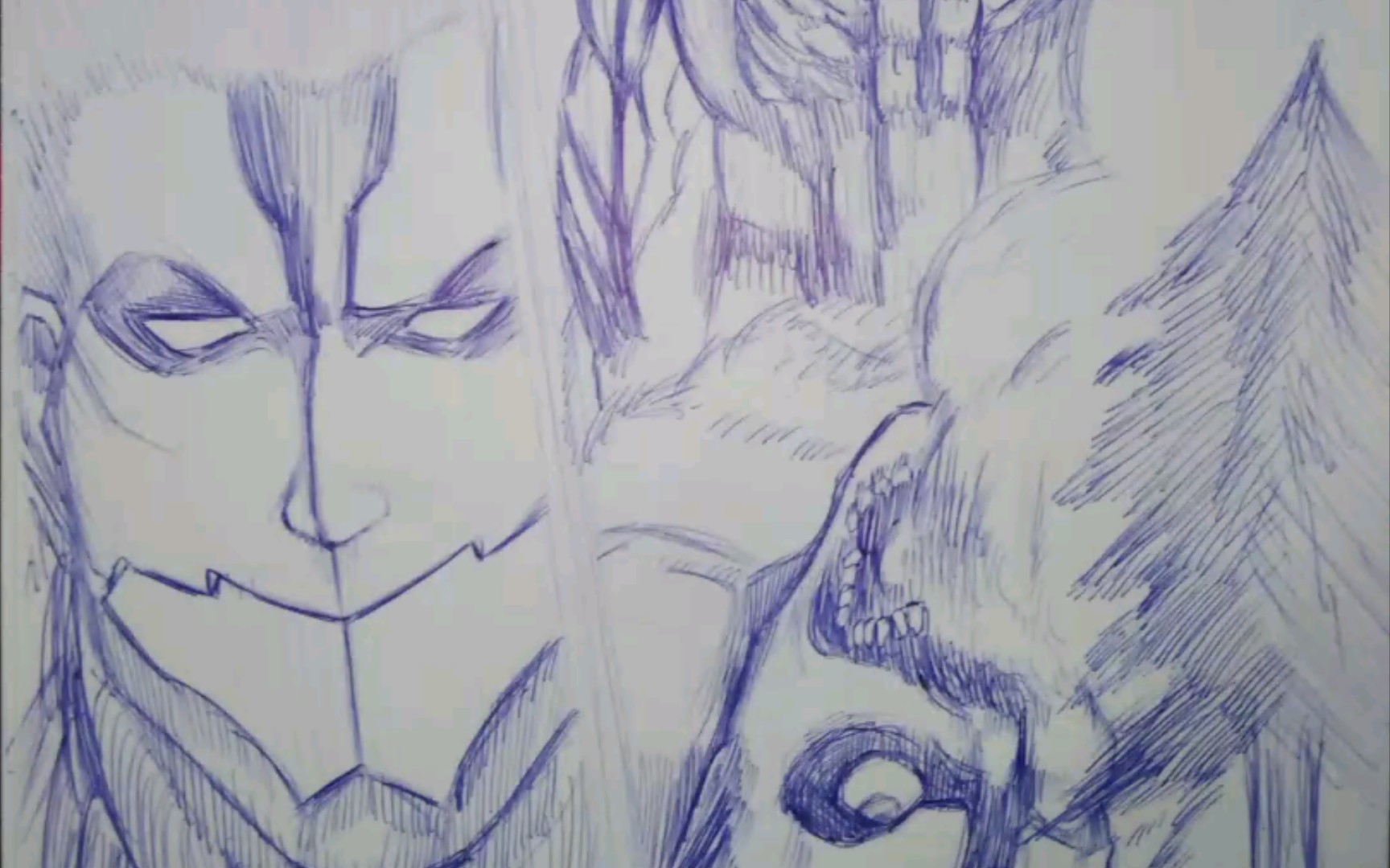 用手绘还原铠之巨人vs进击的巨人