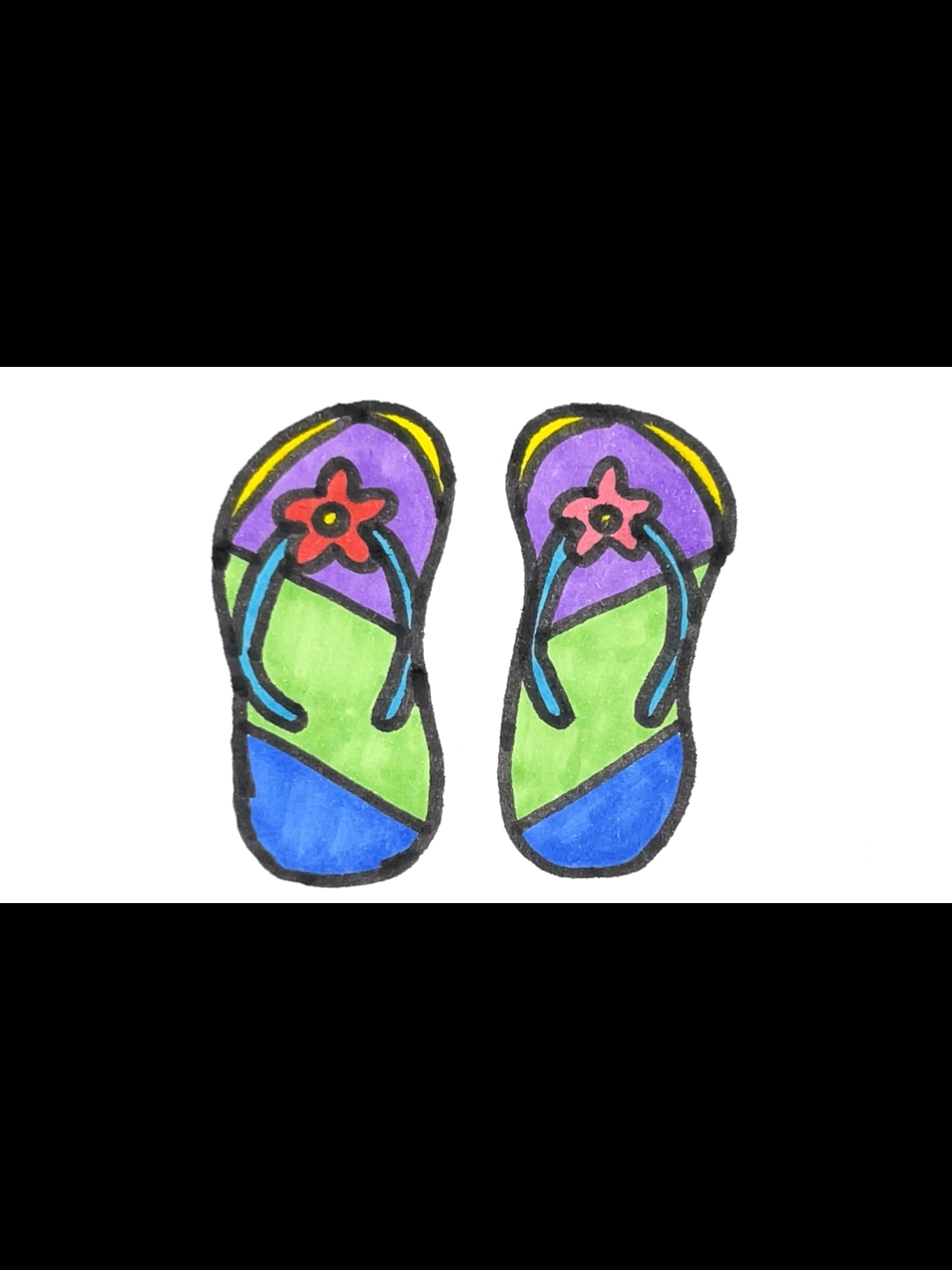 一双彩色的拖鞋 画画 flip flops slippers sandals