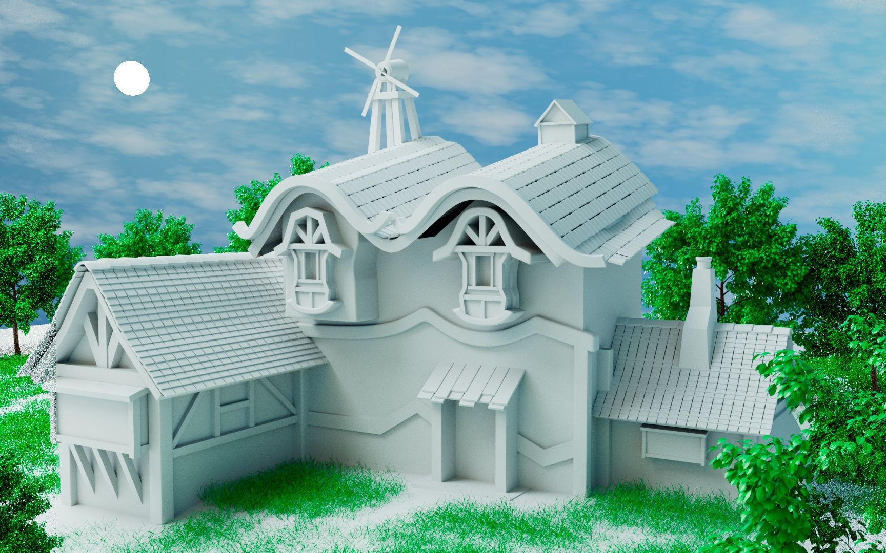 maya建模卡通动漫小木屋房子制作基础模型场景思路讲解