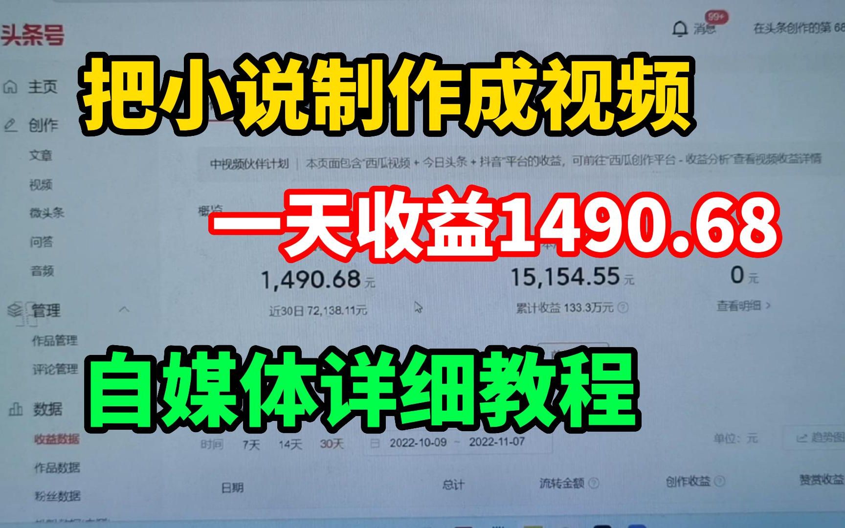 把小说制作成视频,一天收益1490.68,自媒体详细教程!哔哩哔哩bilibili