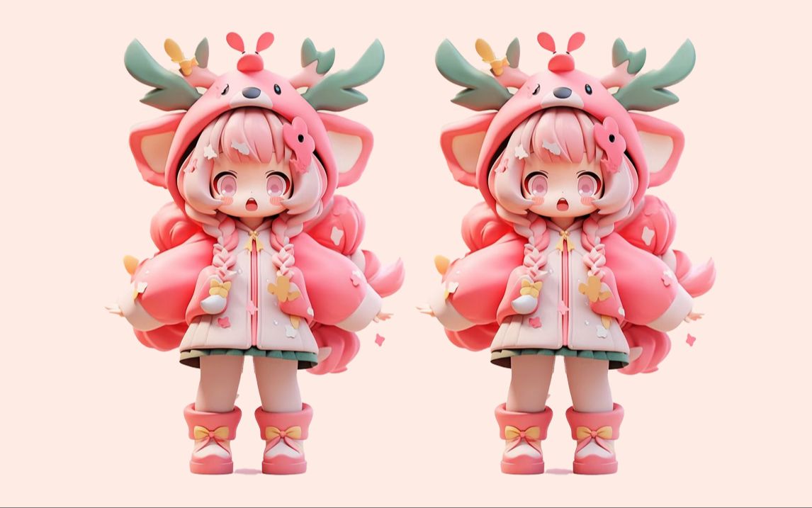 【zbrush雕刻】超萌的圣诞90小鹿女孩手办模型制作,新手简单手办