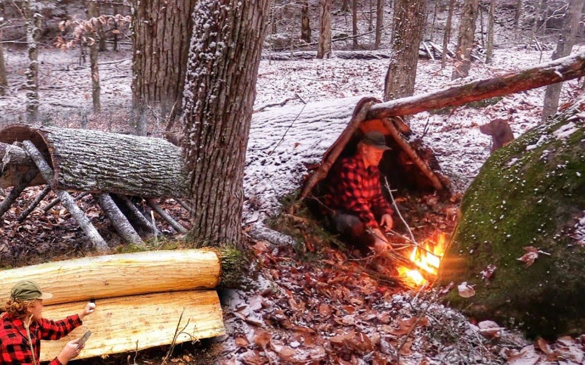 小伙迷失在冰天雪地靠一手娴熟的野外生存技能安全的度过一晚