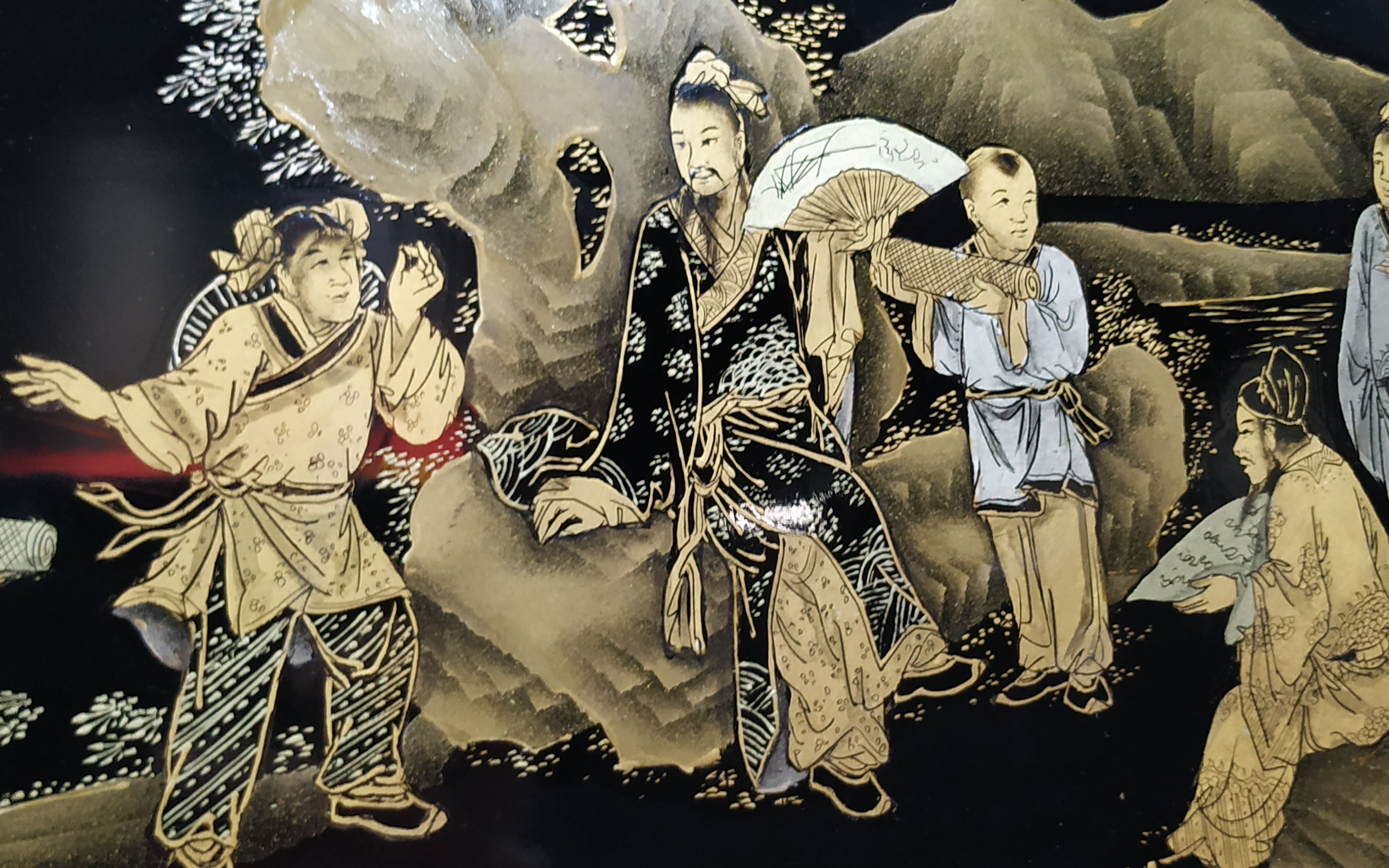 真红金青金白银-潮汕推光金漆画