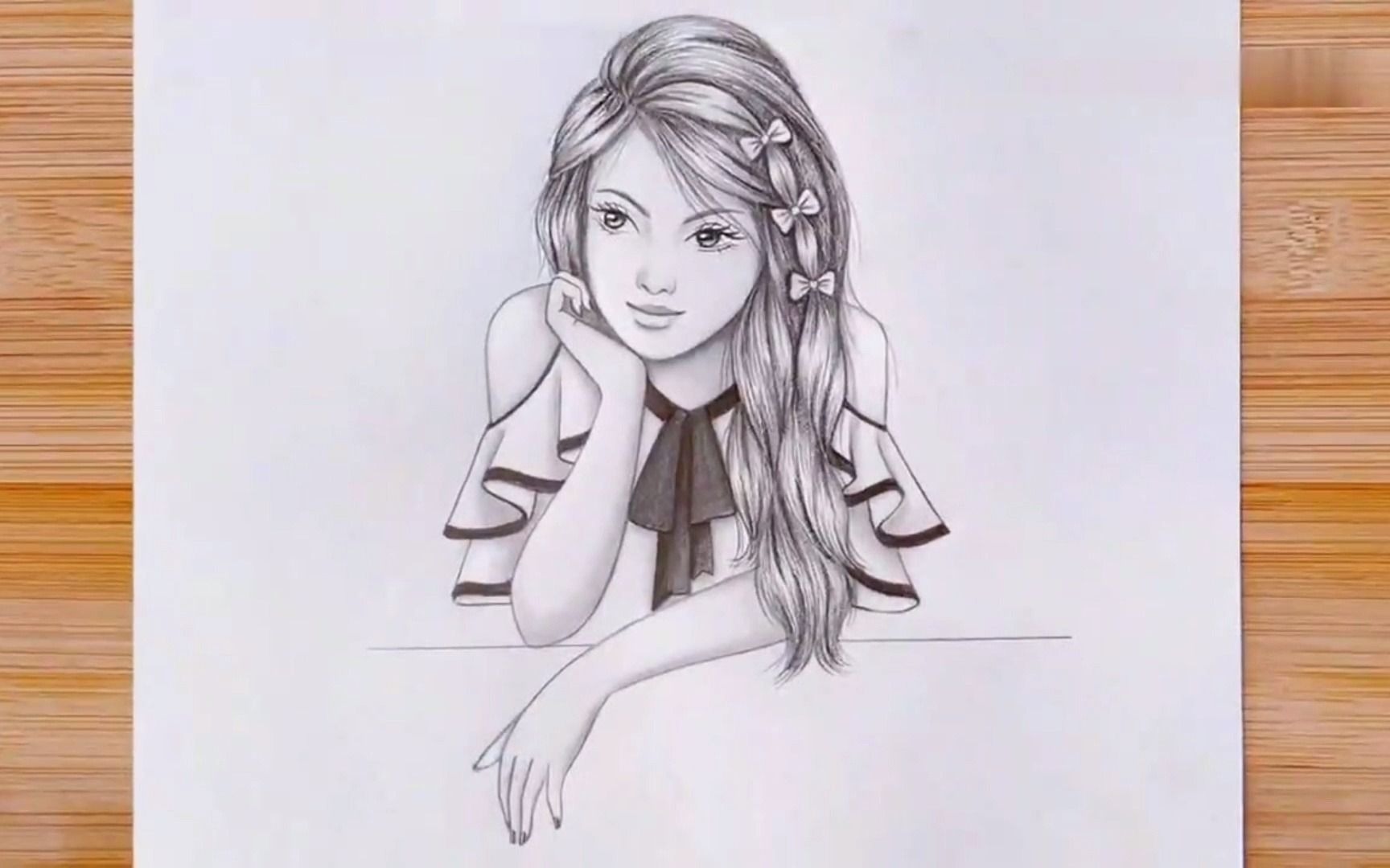 一个可爱的女孩用手侧脸思考 - 一步一步简单的铅笔画 __ 如何绘制