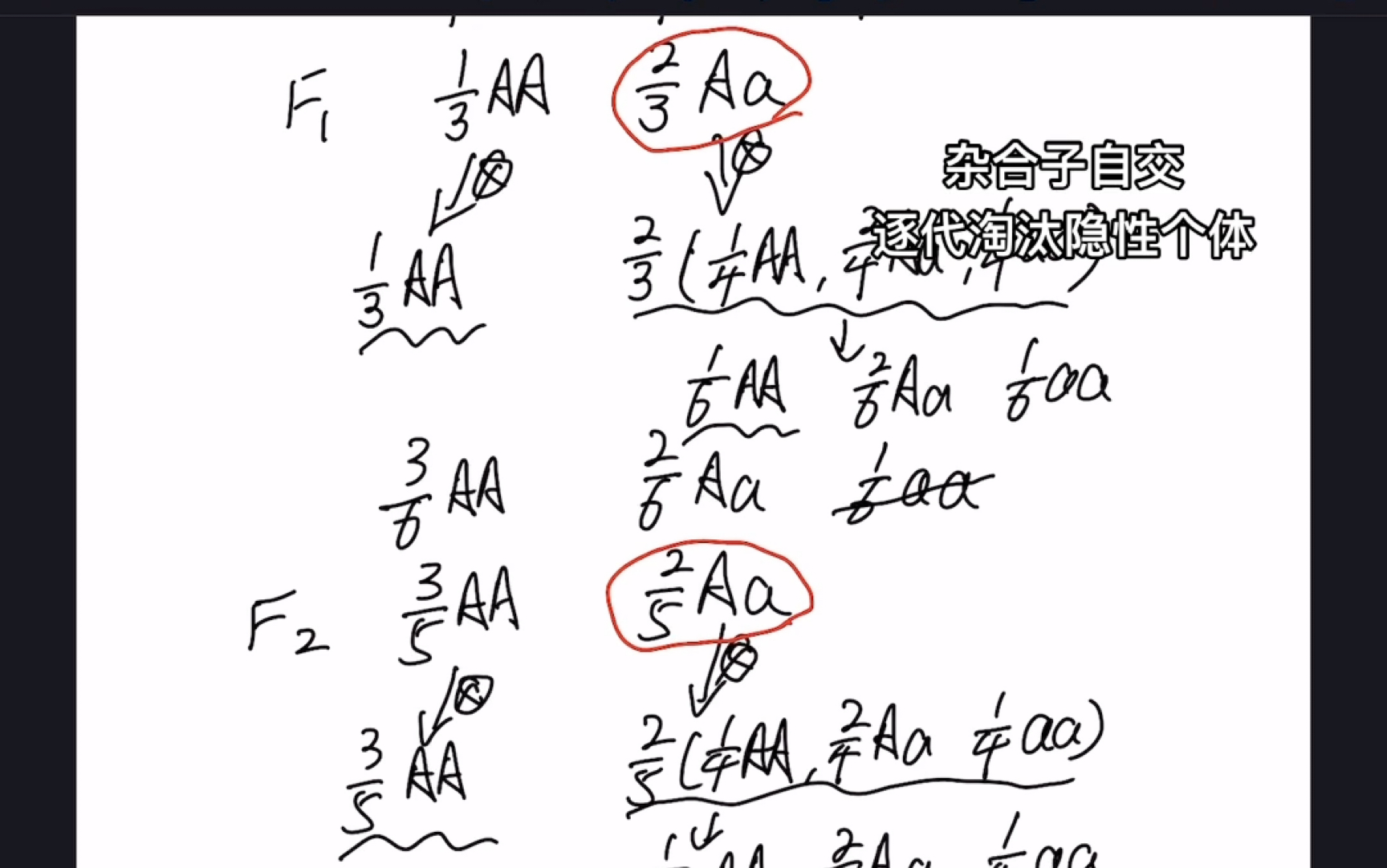 杂合子自交逐代淘汰隐性个体第n代的规律