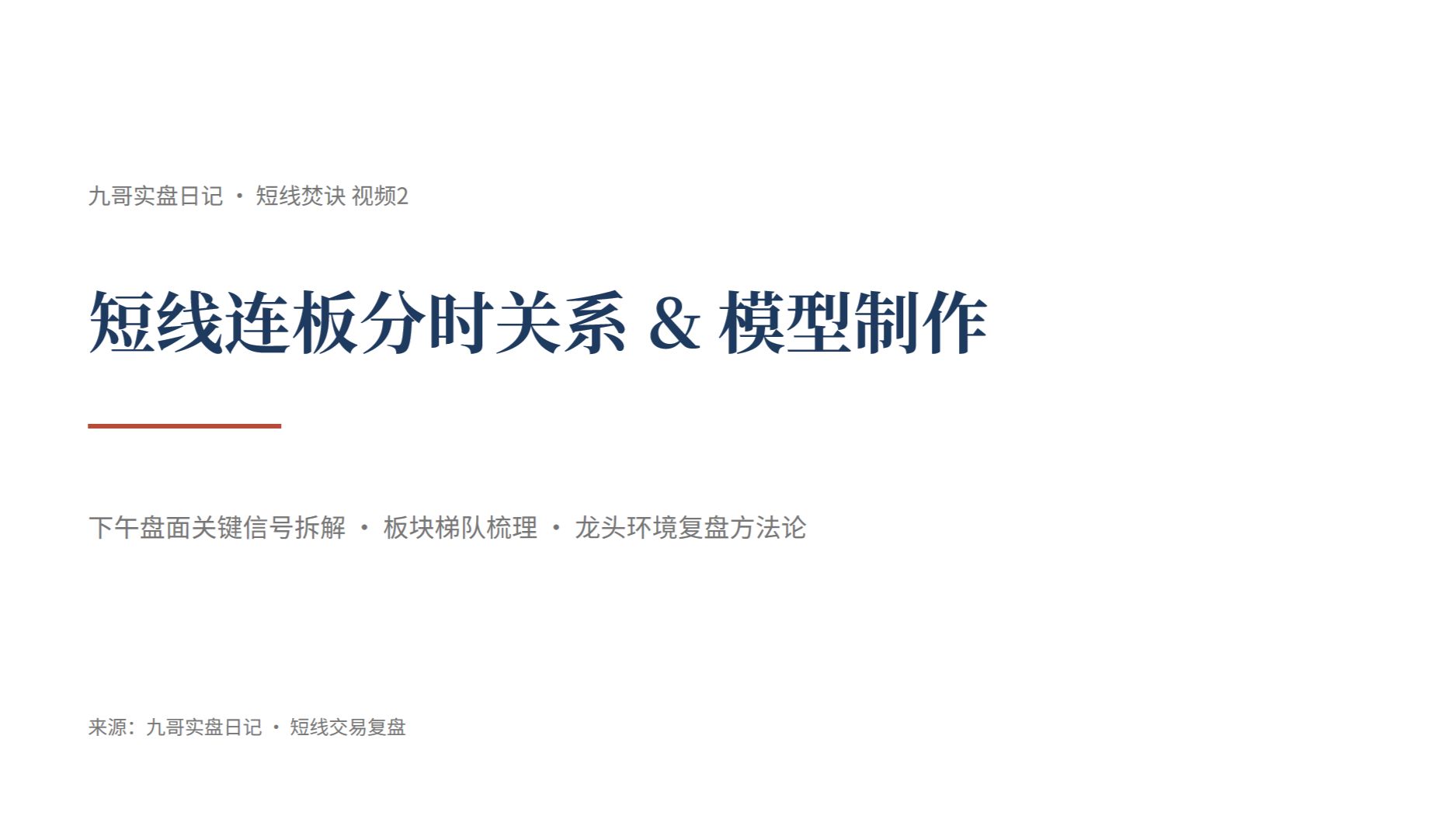九哥系列视频-----一个视频教会你短线连板分时关系 & 模型制作