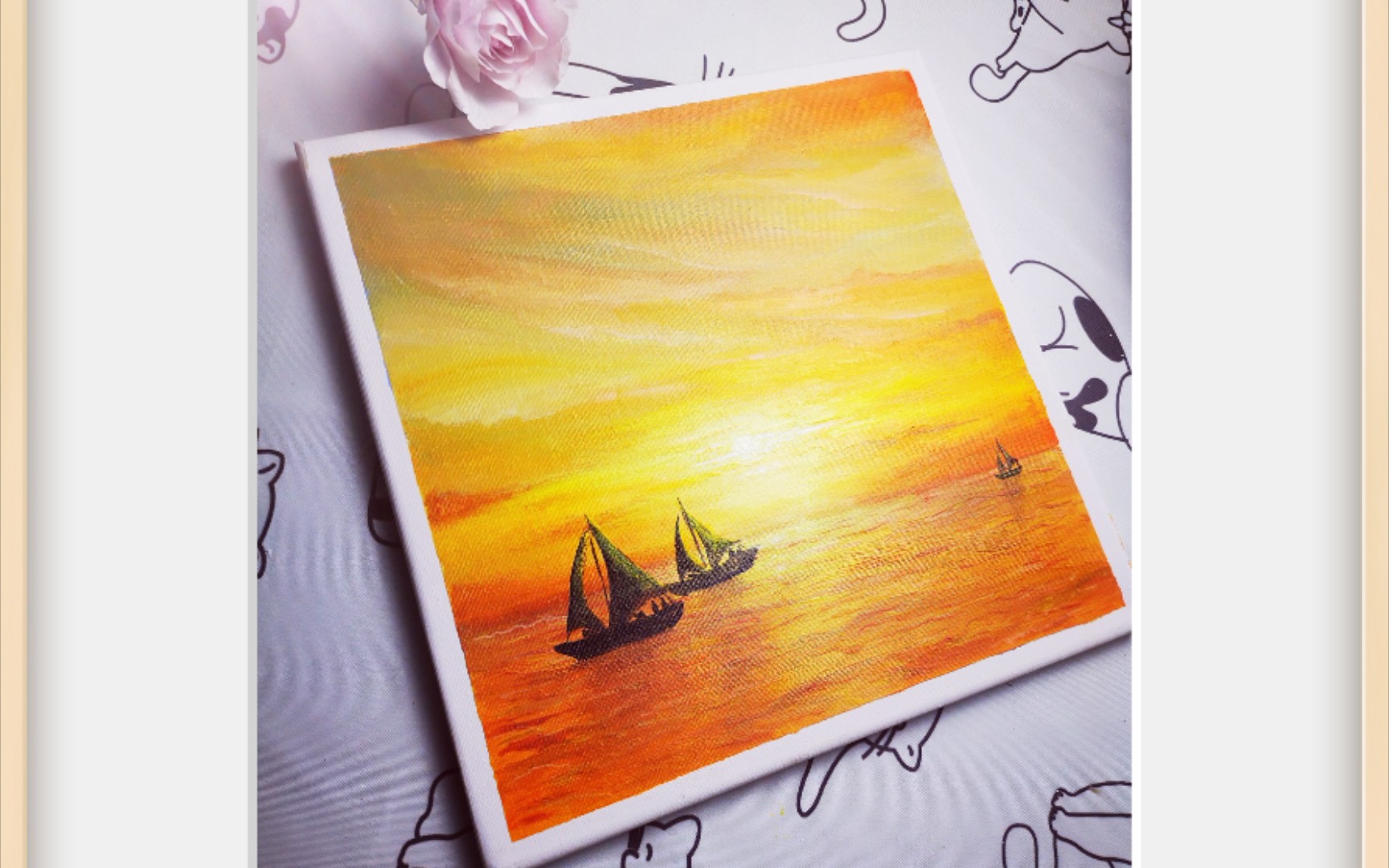 活动作品丙烯画海上日落