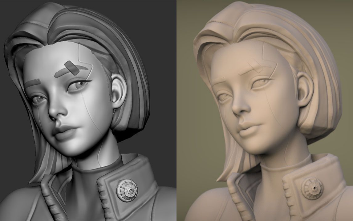 zbrush新手建模教程雕刻赛博朋克小姐姐人物角色建模女性五官造型塑造