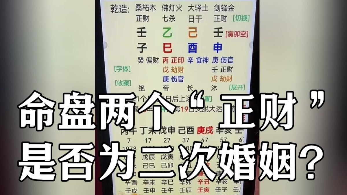 [图]八字命理婚姻感情系列：男命盘两个“正财”是否为二次婚姻？