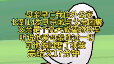 完结文17分钟一口气看完.母亲早亡,我住在外公家,长到14岁才到京城与父亲团聚,父亲是个高大威猛的将军,听说他爱母亲胜过一切,可他依旧娶了续弦...