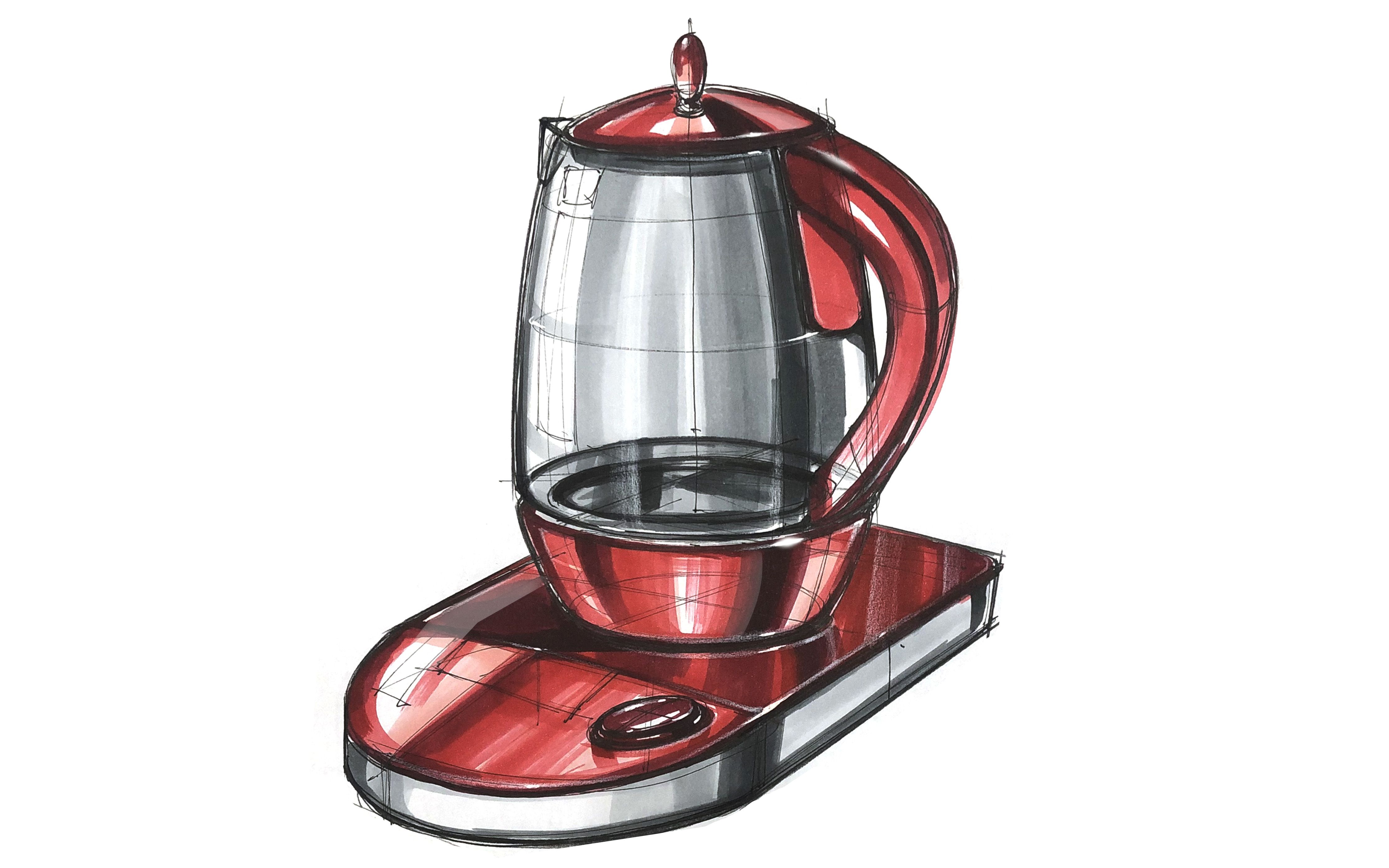 工业设计手绘/产品设计手绘——电热水壶马克笔上色