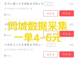 同城数据采集项目，一单4-6元，小众渠道，任务多！