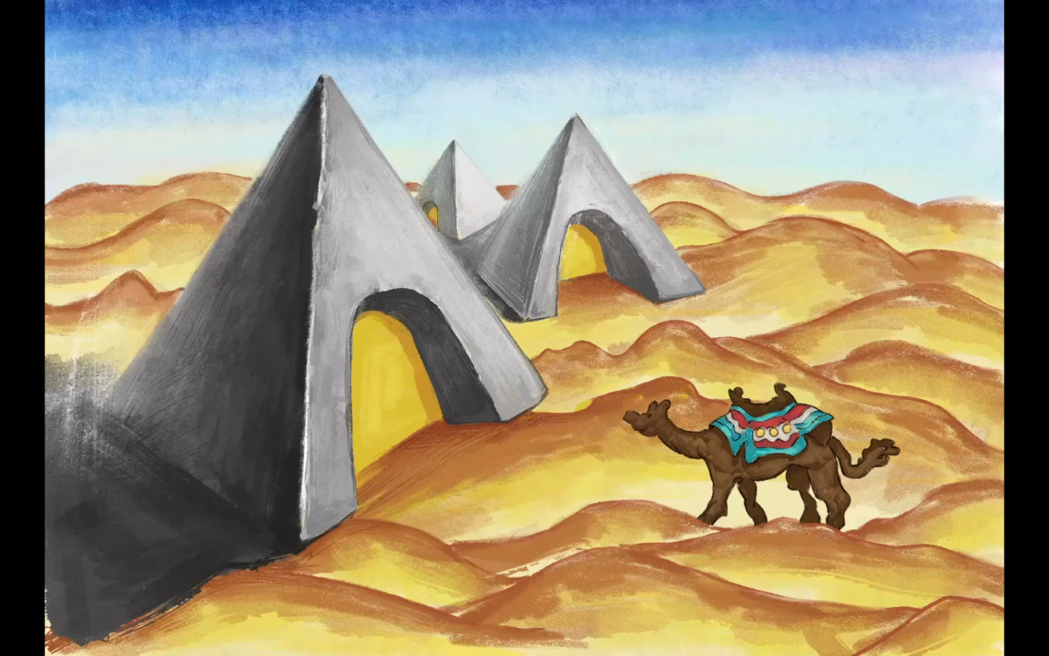 【板绘】四棱锥创意素描-沙漠骆驼