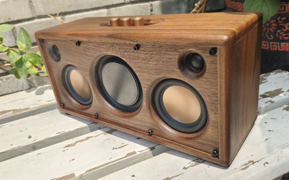 手工自制diy黑胡桃实木蓝牙音响惠威3寸单元二分频桌面音箱