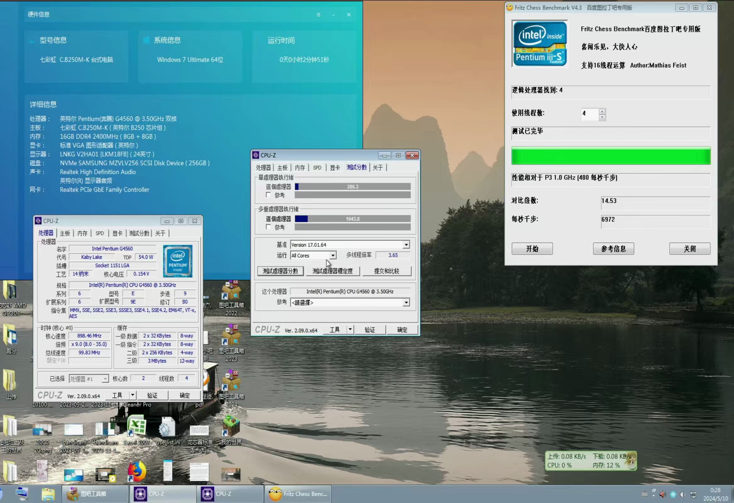 图吧神u g4560 win7上机跑分(无核显驱动 附单通道对比)