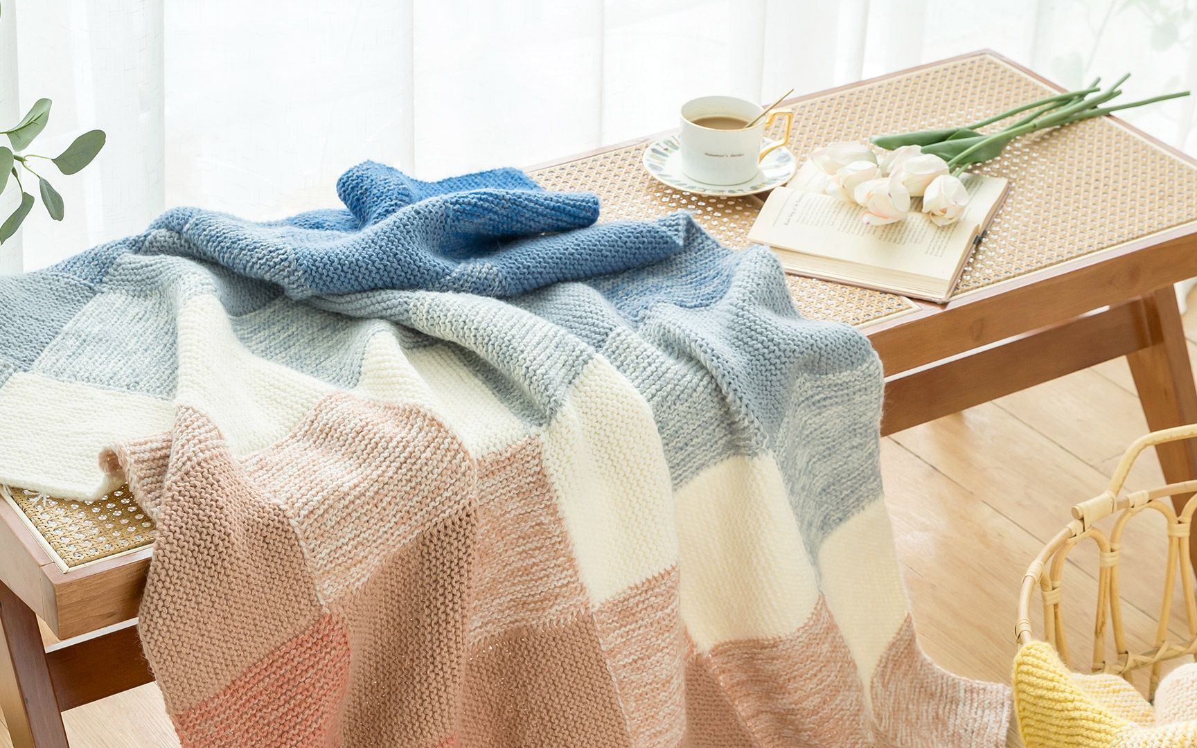 【sa1578】苏苏姐家_棒针渐彩新手方格毯编织视频教程