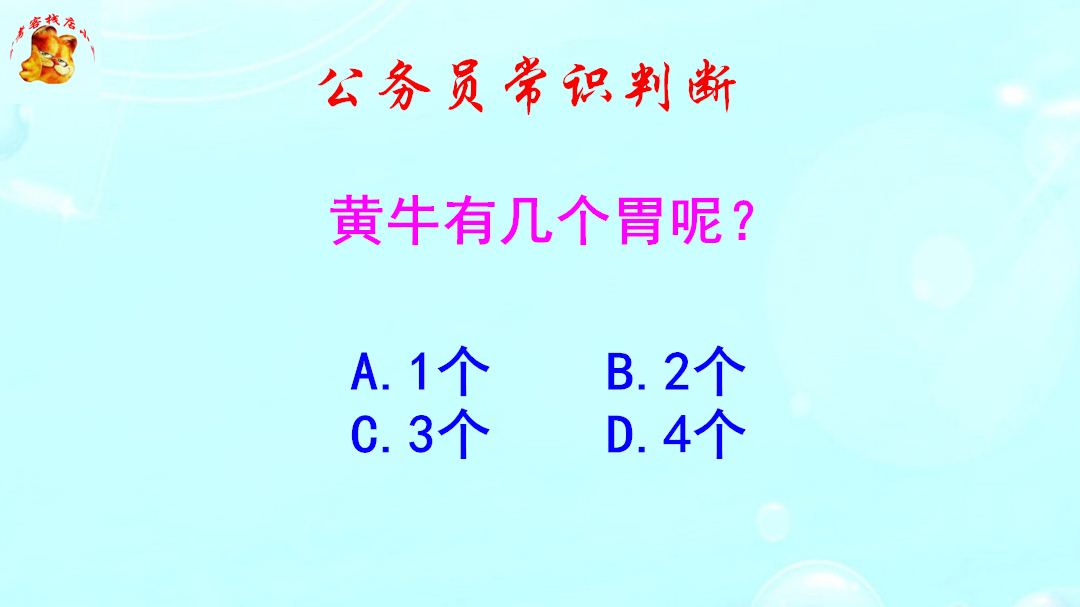 公务员常识判断,黄牛有几个胃呢?看似简单,其实难倒学霸哔哩哔哩bilibili