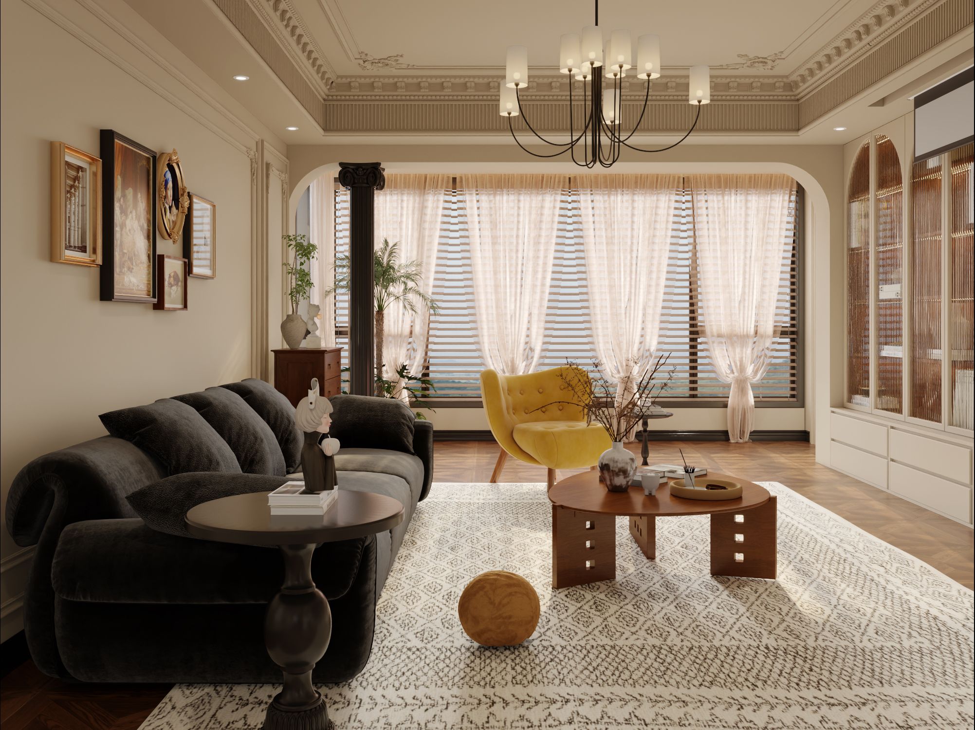 复古法式丨浪漫复古法式客餐厅装修一镜到底