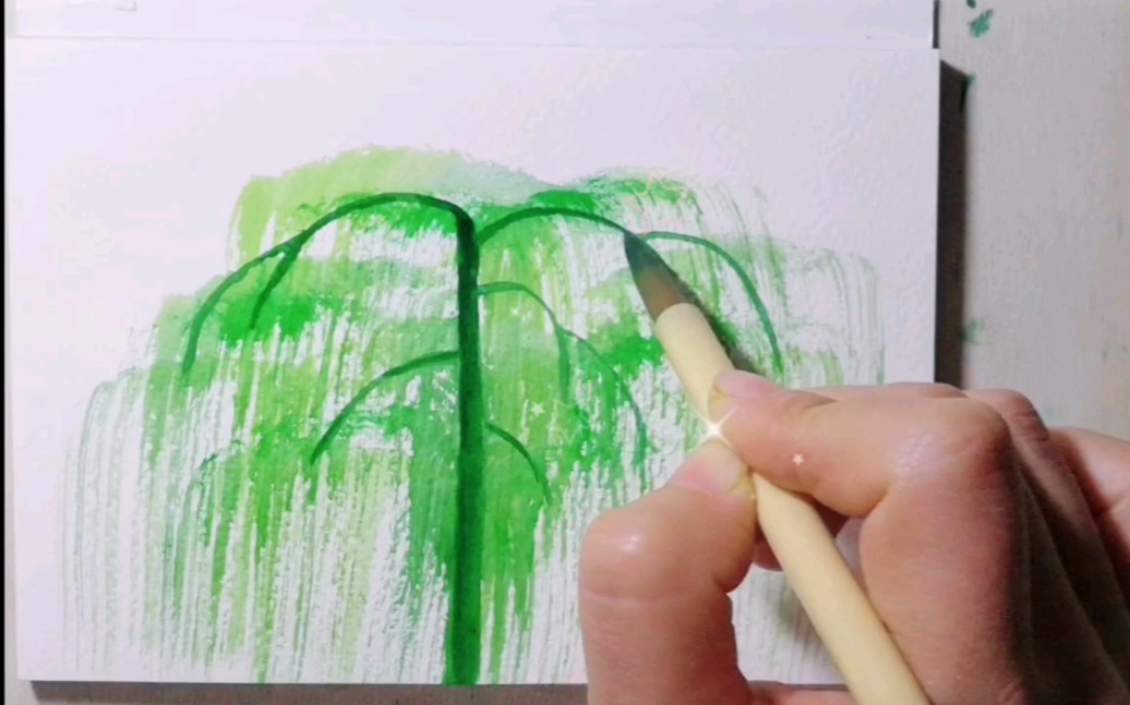 水粉柳树的绘画步骤图片