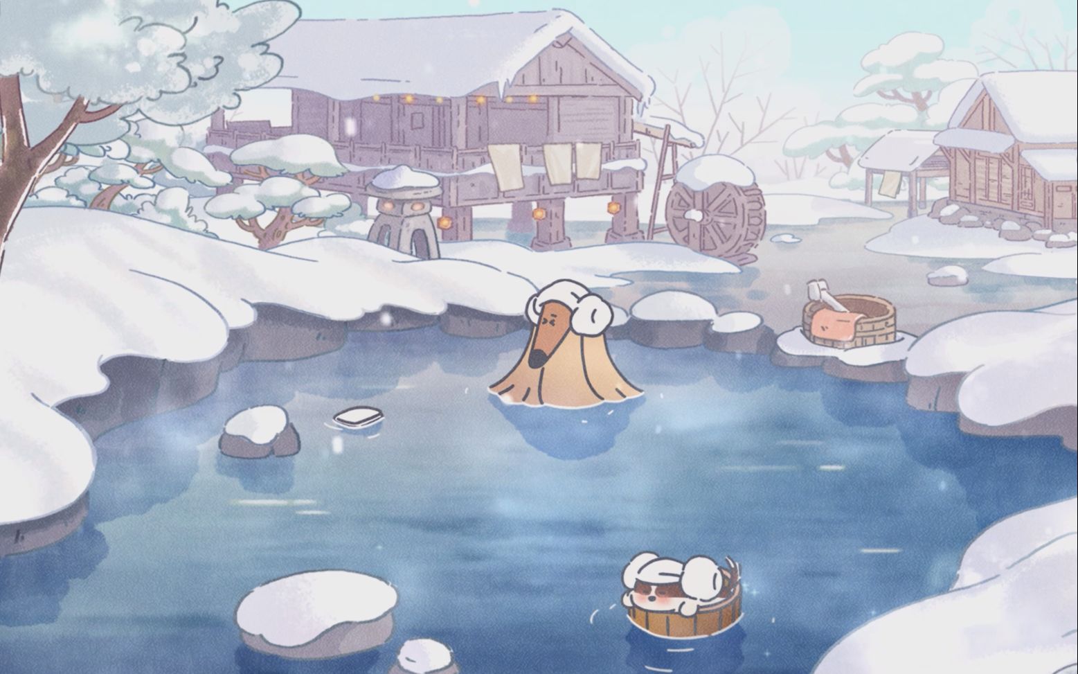 【白噪音】doggie corgi 温泉 下雪 陪伴学习 白噪音 水声 助眠