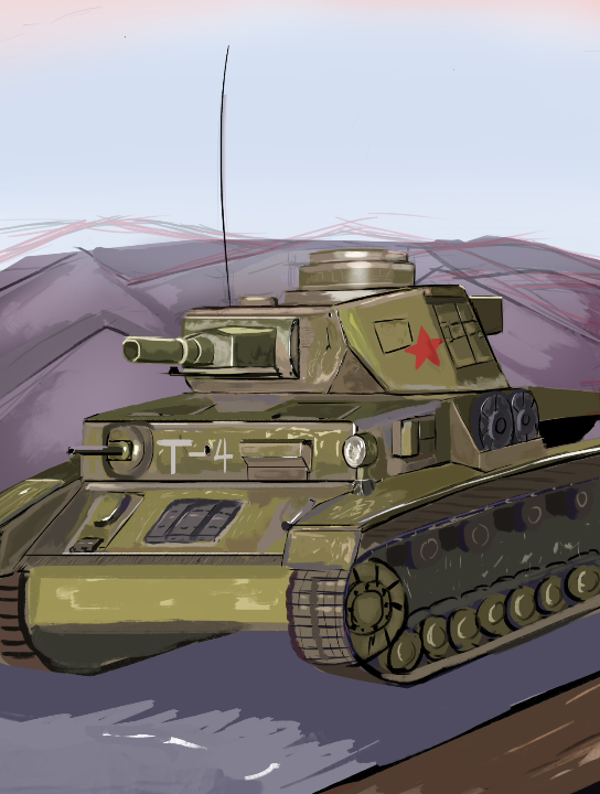 板绘,苏军的德意志军马,苏缴四号——t-4坦克图以及娘化图.
