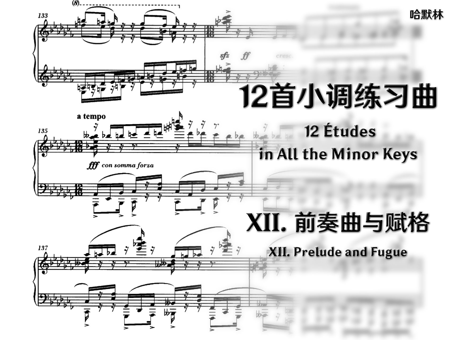 [图]【曲谱同步】哈默林演奏 | 哈默林 12首小调练习曲 其十二：前奏曲与赋格 降a小调