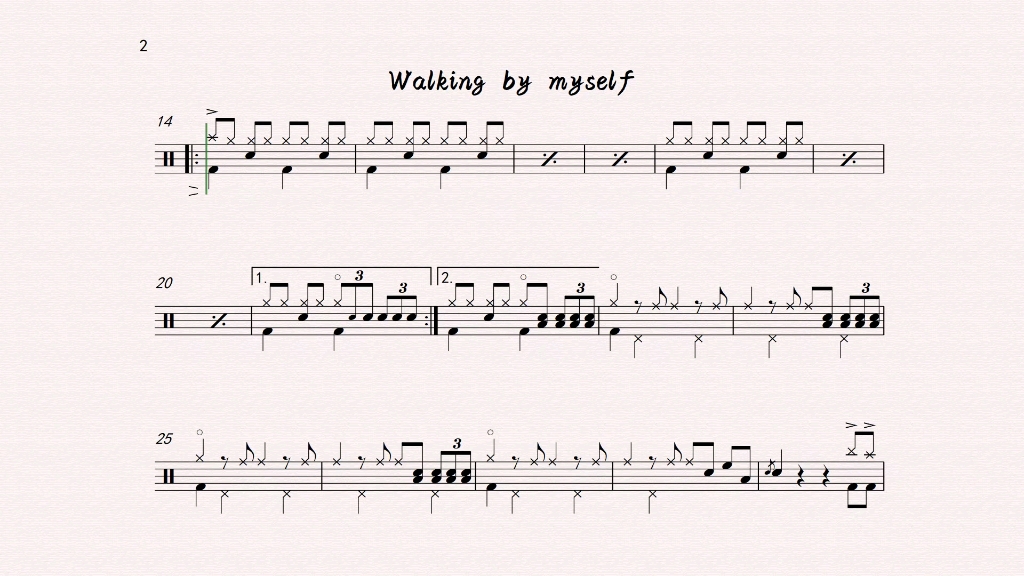 《walking by myself》架子鼓谱 无鼓伴奏 动态谱 drum cover 布鲁斯