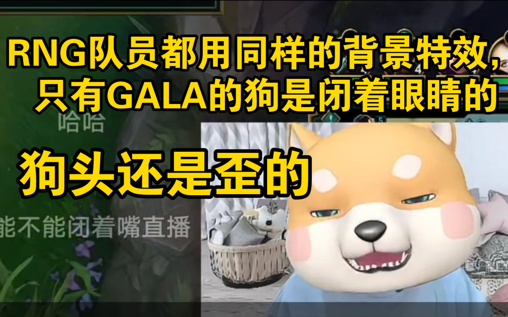 RNG队员直播用同一个特效背景,GALA的狗头表情和其他人好像不太一样,怕是买的假特效英雄联盟